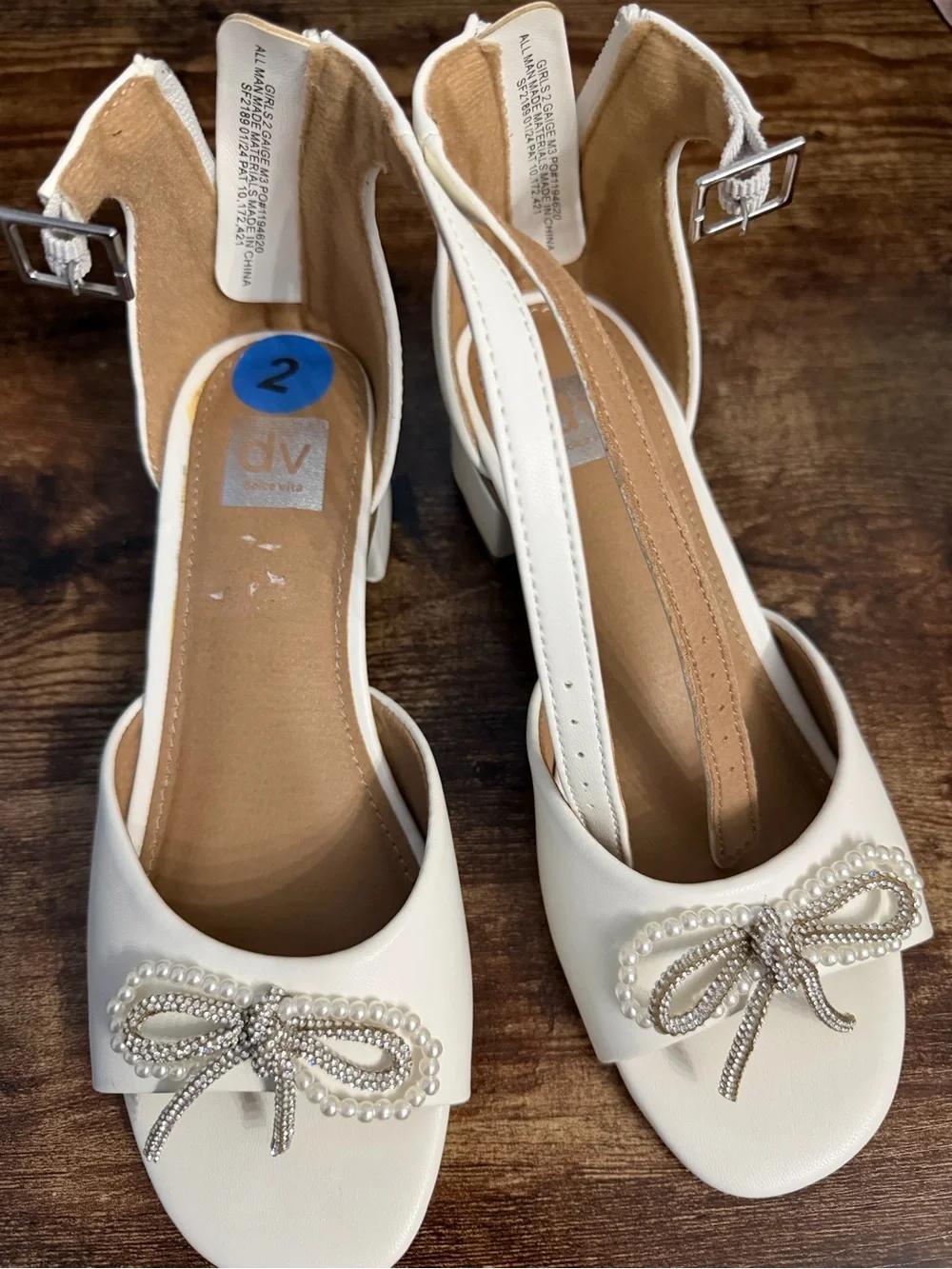Girls White Pearl Bow Ankle-Strap Sandals
